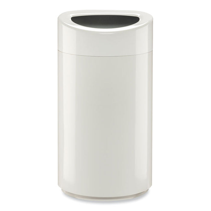Open Top Oval Waste Receptacle, 14 gal, Steel, White