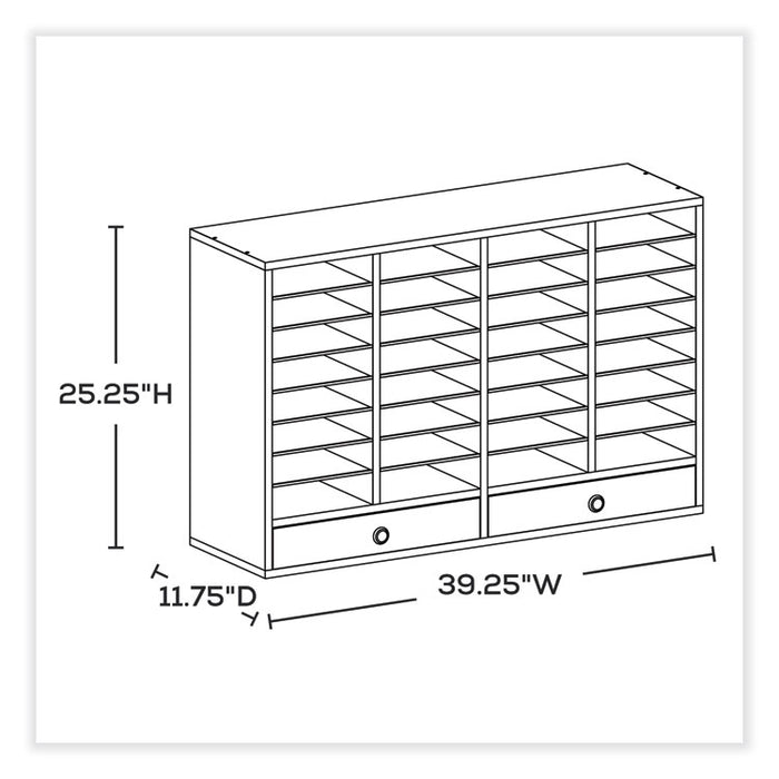 Wood Adjustable Literature Organizer, 32 Compartments, 39.25 x 11.75 x 25.25, Gray