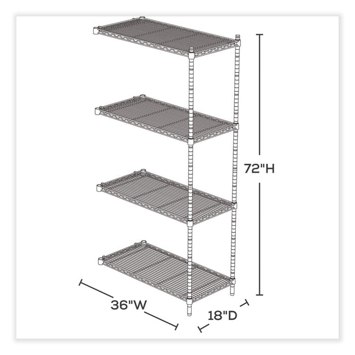 Industrial Add-On Unit, Four-Shelf, 36w x 18d x 72h, Steel, Black