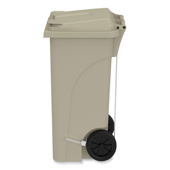Plastic Step-On Receptacle, 32 gal, Metal, Tan