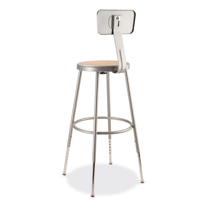 6200 Series 25" to 33" Height Adjustable Heavy Duty Stool with Backrest, Supports Up to 500 lb, Brown Seat, Gray Base