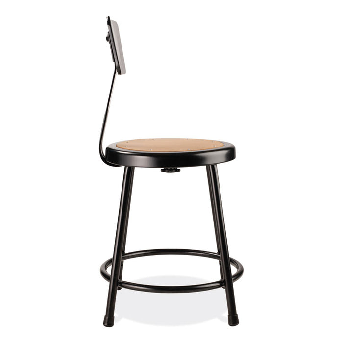6200 Series Heavy Duty Stool with Backrest, Supports Up to 500 lb, 18" Seat Height, Brown Seat, Black Back/Base
