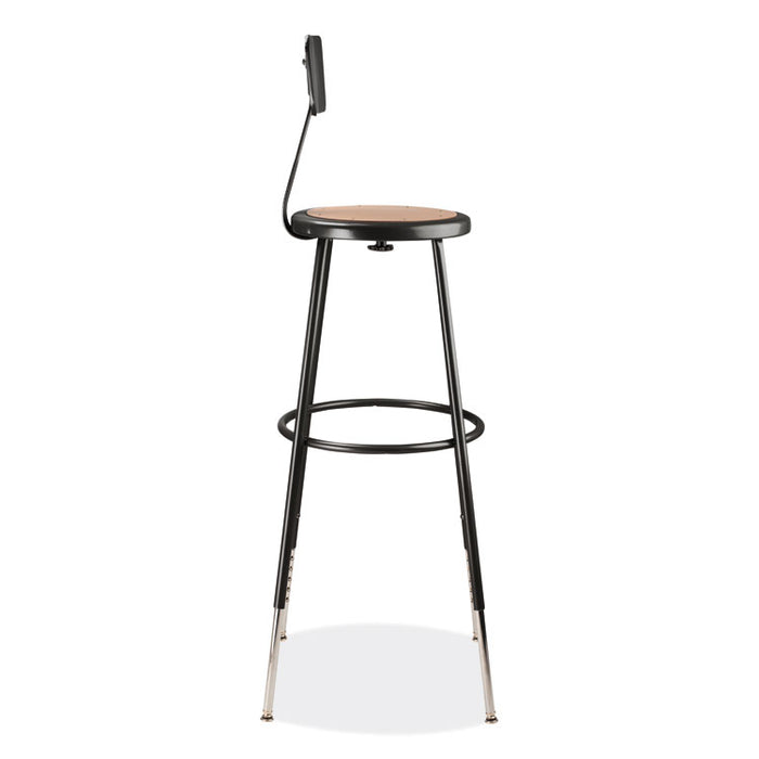 6200 Series 32"-39" Height Adjustable Heavy Duty Stool With Backrest, Supports Up to 500 lb, Brown Seat, Black Base