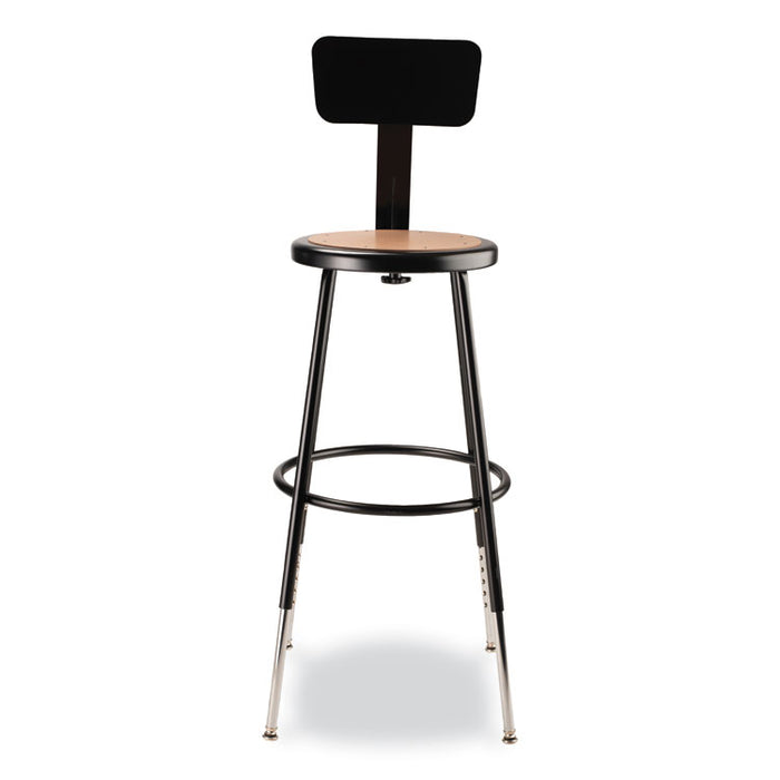 6200 Series 25" to 33" Height Adjustable Heavy Duty Stool with Backrest, Supports Up to 500 lb, Brown Seat, Black Base