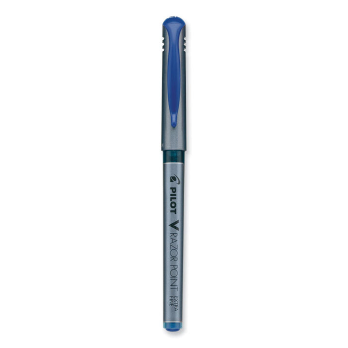 V Razor Point Liquid Ink Porous Point Pen, Stick, Extra-Fine 0.5 mm, Blue Ink, Gray/Translucent Blue Barrel, Dozen