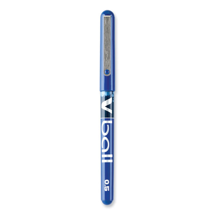 VBall Liquid Ink Rollerball Pen, Stick, Extra-Fine 0.5 mm, Blue Ink, Blue/Clear Barrel, Dozen