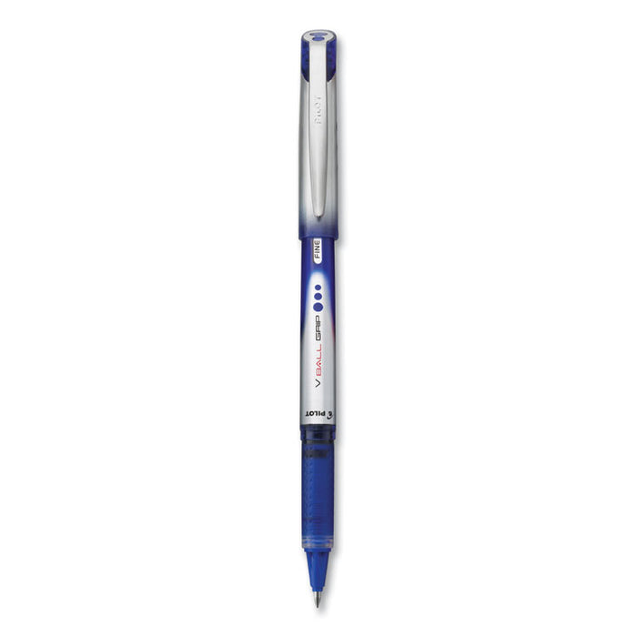 VBall Grip Liquid Ink Rollerball Pen, Stick, Fine 0.7 mm, Blue Ink, Blue/Silver Barrel, Dozen