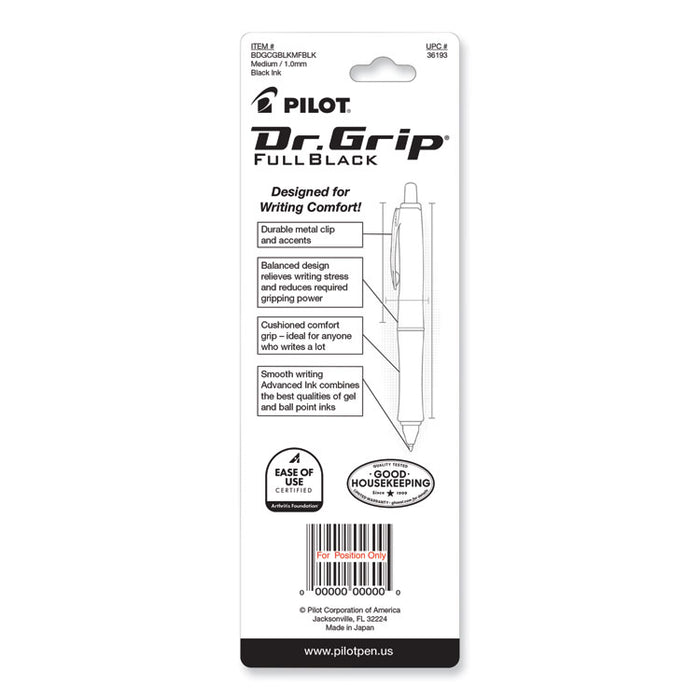Dr. Grip FullBlack Advanced Ink Ballpoint Pen, Retractable, Medium 1 mm, Black Ink, Black Barrel