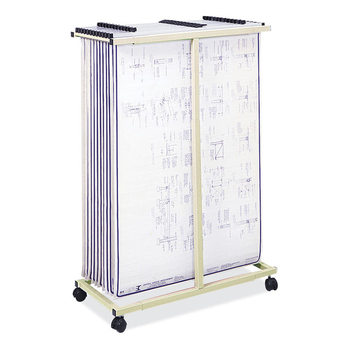 Mobile Vertical File, 12 Hanging Clamps, 39.25w x 16d x 52h, Tan
