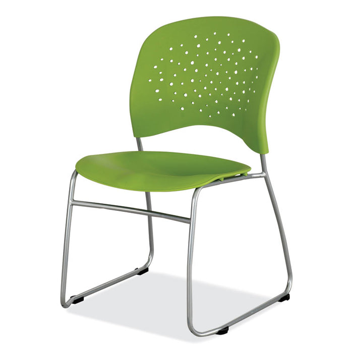 Reve GuestBistro Chair with Sled Base, Supports Up to 250 lb, 18" Seat Height, Green Seat/Back, Silver Base, 2/Carton