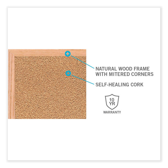 Natural Cork Bulletin Board with Wood Frame, 48.5" x 48.5", Tan Surface, Oak Finished Wood Frame