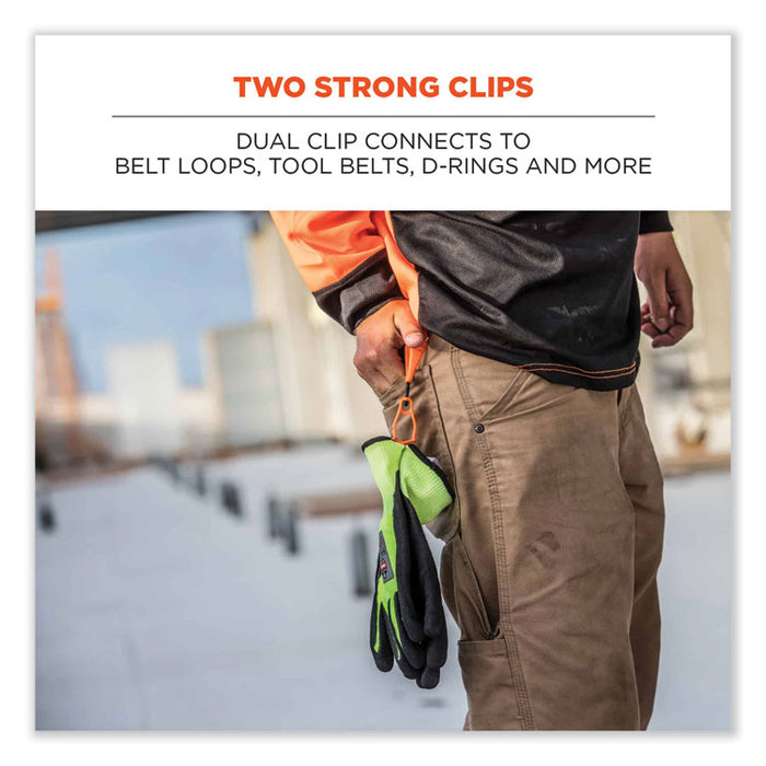 Squids 3420 Dual Clip Swivel Glove Clip Holder, 1 x 0.6 x 5.5, Acetal Copolymer, Orange, 100/Pack