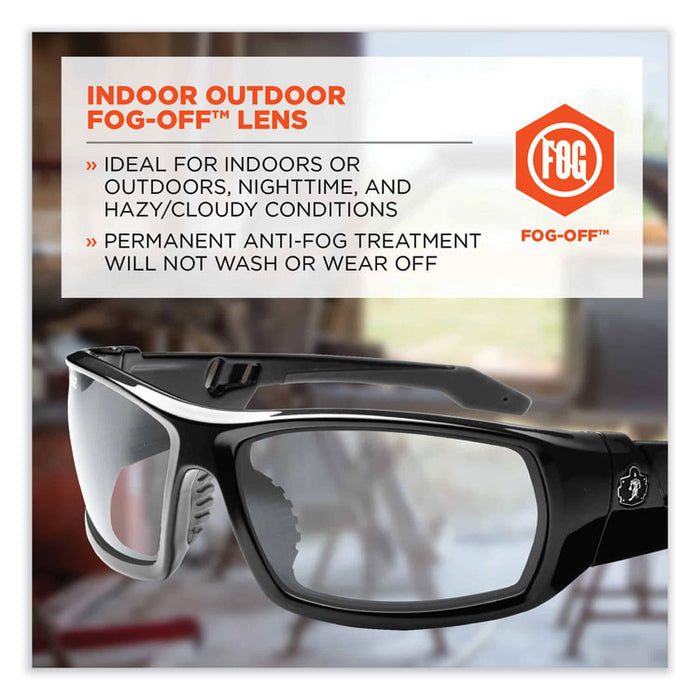 Skullerz Odin Safety Glasses, Fog-Off Technology, Black Full Frame, Clear Dual I/O Lens