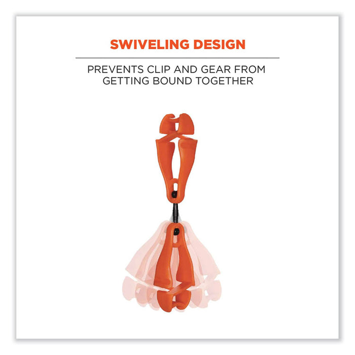 Squids 3420 Dual Clip Swivel Glove Clip Holder, 1 x 0.6 x 5.5, Acetal Copolymer, Orange, 100/Pack