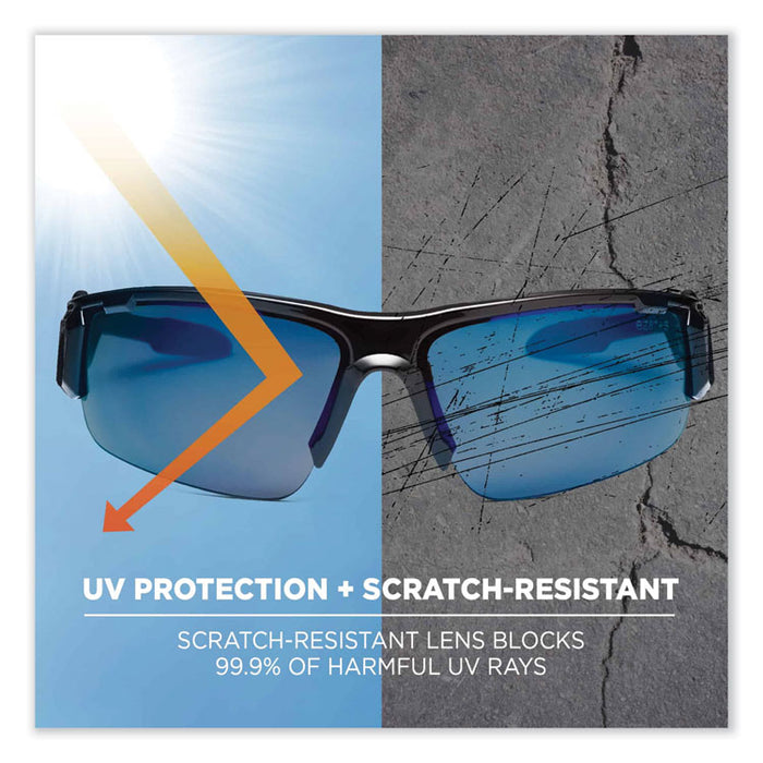 Skullerz Dagr Safety Glasses, Black Half Frame, Mirrored Blue Single Lens