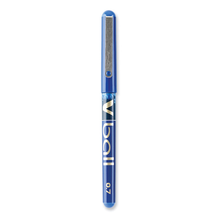 VBall Liquid Ink Rollerball Pen, Stick, Fine 0.7 mm, Blue Ink, Blue/Clear Barrel, Dozen