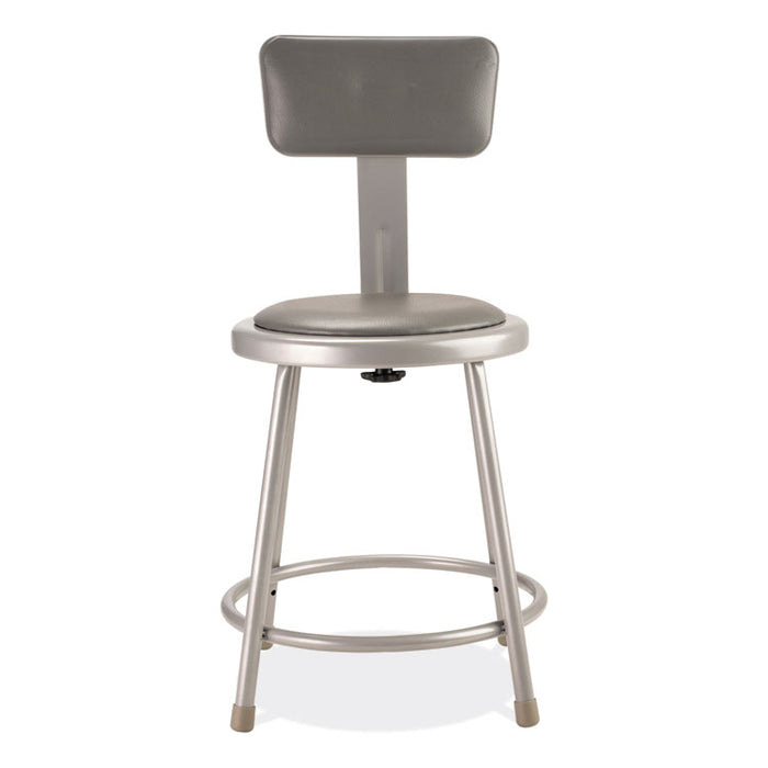 6400 Series Heavy Duty Vinyl Padded Stool with Backrest, Supports 300 lb, 18" Seat Height, Gray Seat, Gray Back, Gray Base