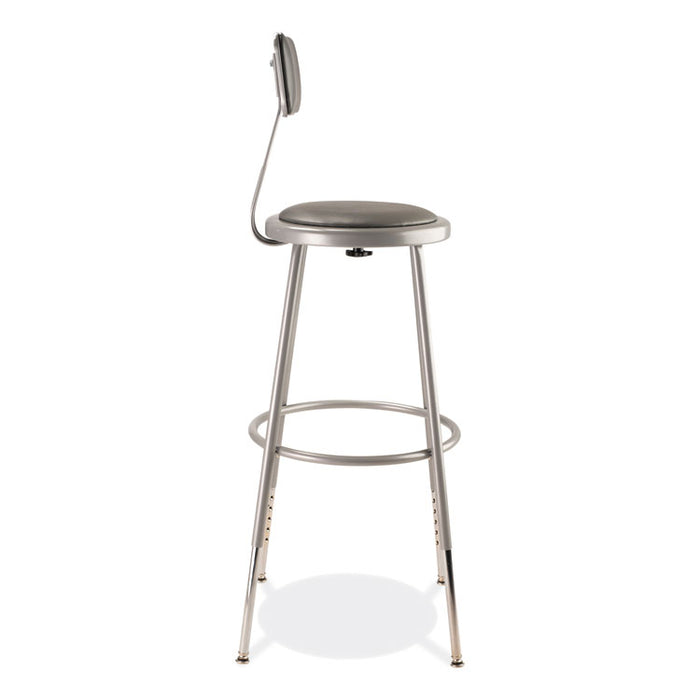6400 Series Height Adjustable Heavy Duty Padded Stool with Backrest, Supports Up to 300 lb, 25" to 33" Seat Height, Gray
