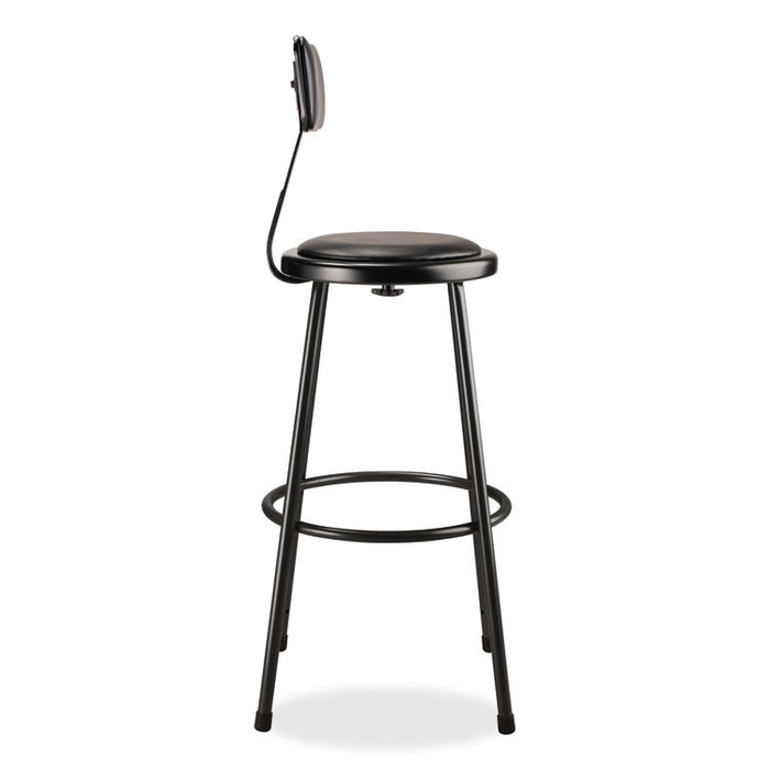 6400 Series Heavy Duty Vinyl Padded Stool with Backrest, Supports 300 lb, 30" Seat Height, Black Seat/Back/Base
