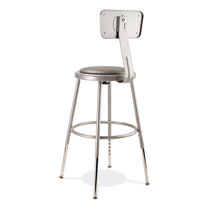 6400 Series Height Adjustable Heavy Duty Padded Stool with Backrest, Supports Up to 300 lb, 19" to 27" Seat Height, Gray