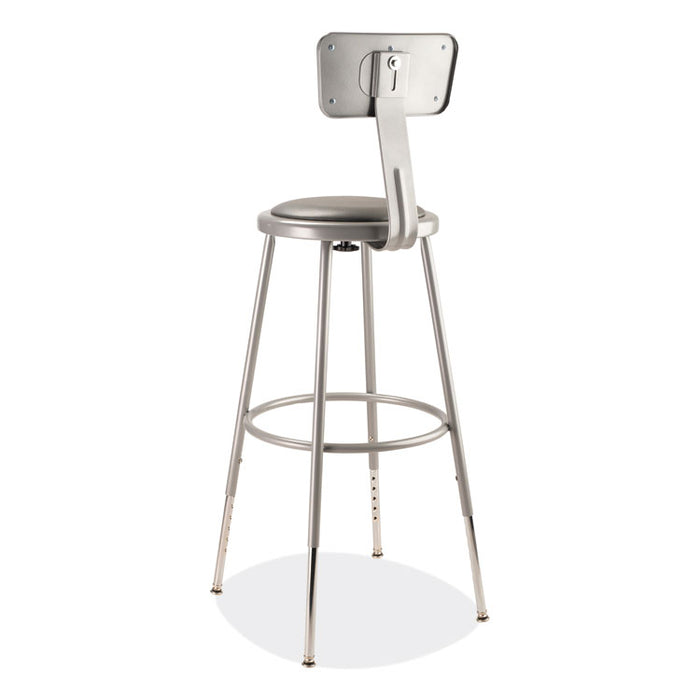 6400 Series Height Adjustable Heavy Duty Padded Stool with Backrest, Supports Up to 300 lb, 25" to 33" Seat Height, Gray