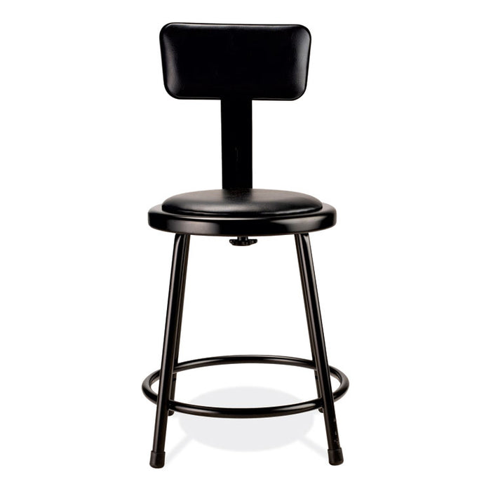 6400 Series Heavy Duty Vinyl Padded Stool with Backrest, Supports 300 lb, 18" Seat Height, Black Seat, Black Back, Black Base