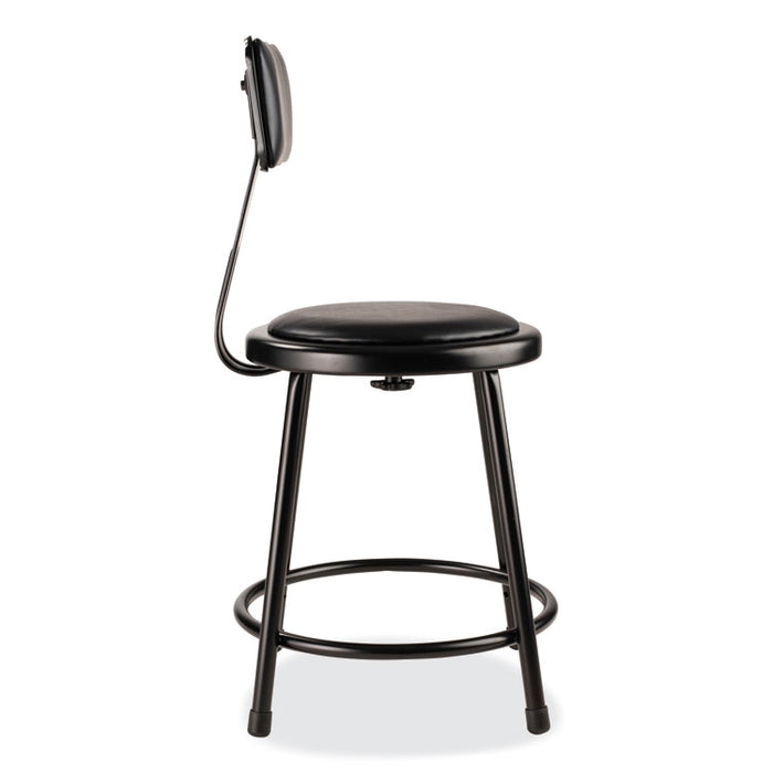 6400 Series Heavy Duty Vinyl Padded Stool with Backrest, Supports 300 lb, 18" Seat Height, Black Seat, Black Back, Black Base