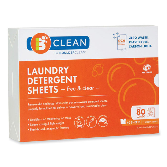 Laundry Detergent Sheets, Free and Clear Scent, 40/Pack