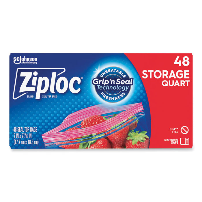 Double Zipper Storage Bags, Triple System Seal, Quart, 9.63" x 8.5", Clear, 9/Carton