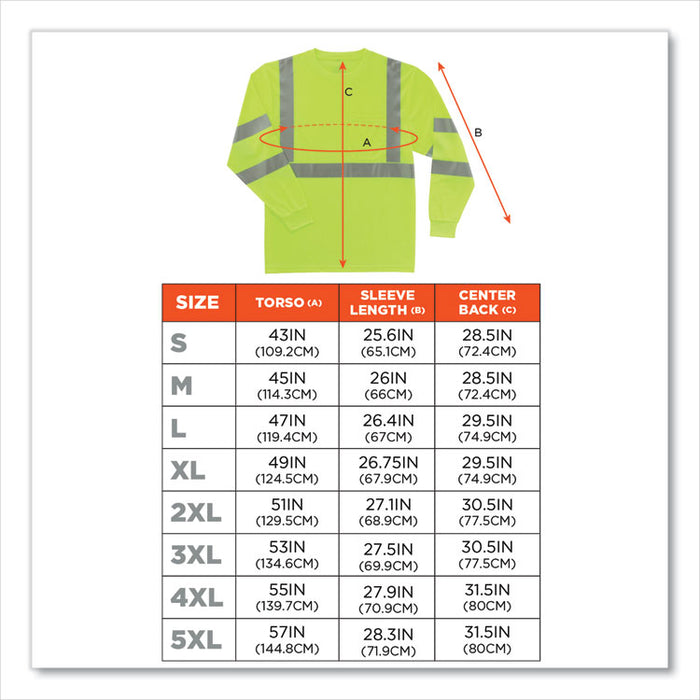 GloWear 8391 Class 3 Hi-Vis Long Sleeve Shirt, 5X-Large, Lime