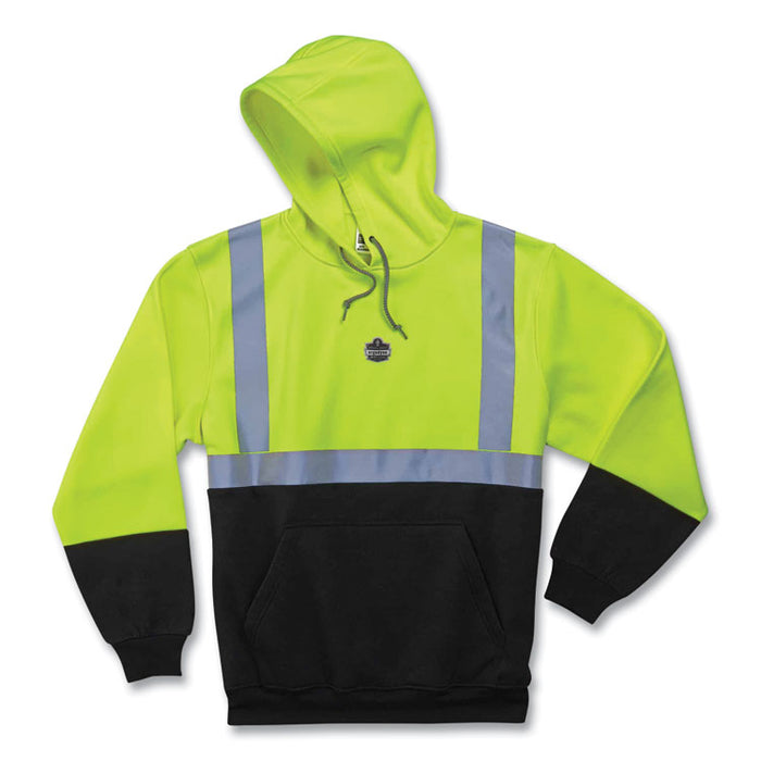 GloWear 8293 Hi-Vis Class 2 Hooded Sweatshirt Black Bottom, 2X-Large, Lime