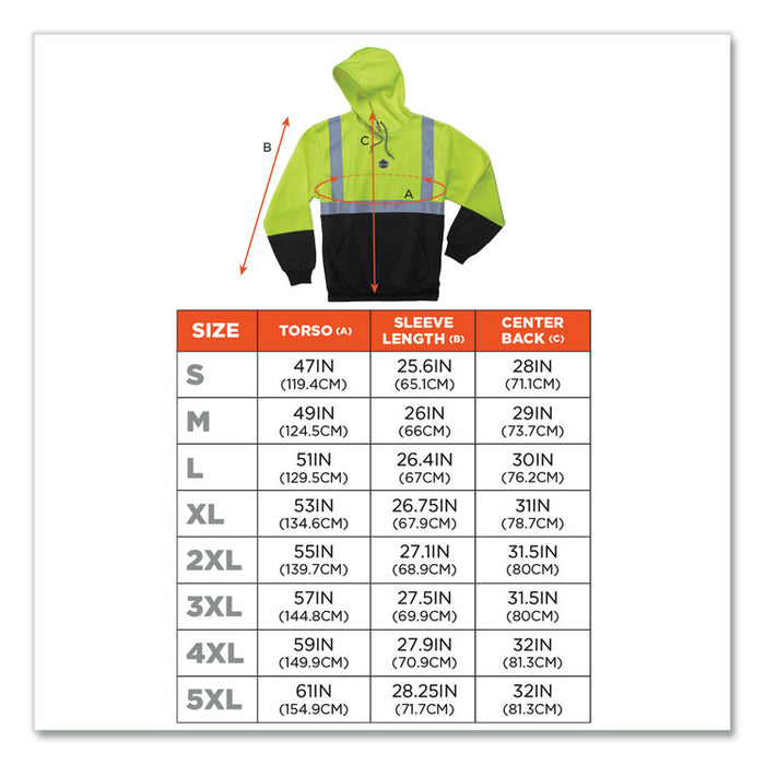 GloWear 8293 Hi-Vis Class 2 Hooded Sweatshirt Black Bottom, X-Large, Lime
