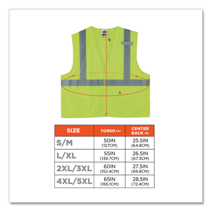 GloWear 8225HL Class 2 Standard Solid Hook and Loop Vest, Polyester, Lime, 4X-Large/5X-Large