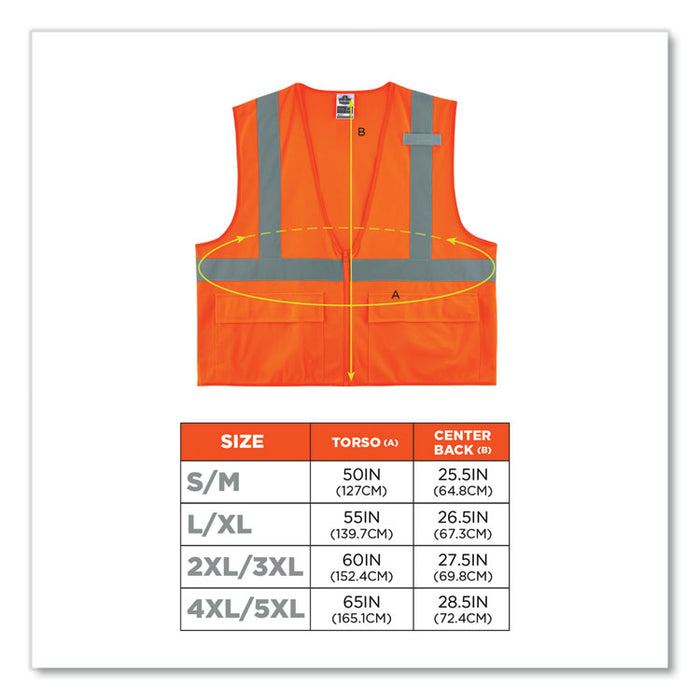 GloWear 8225Z Class 2 Standard Solid Vest, Polyester, Orange, Small/Medium