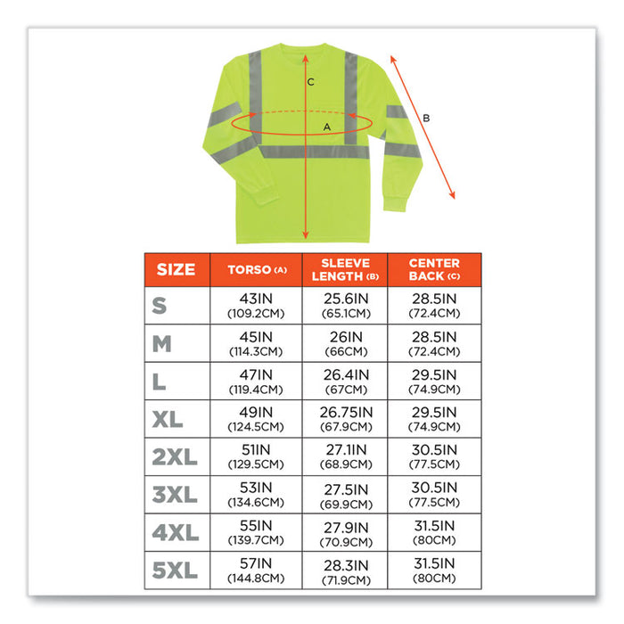 GloWear 8391 Class 3 Hi-Vis Long Sleeve Shirt, 3X-Large, Lime