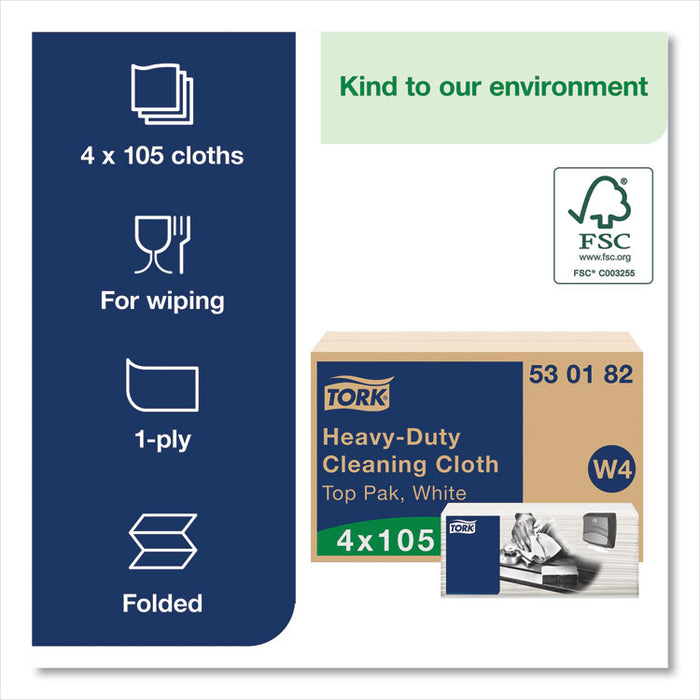 Heavy-Duty Cleaning Cloth, 14 x 16.34, White, 105/Pack, 4 Packs/Carton