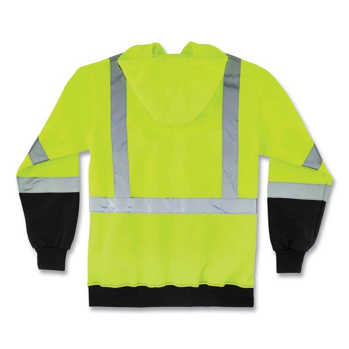 GloWear 8373 Hi-Vis Class 3 Hooded Sweatshirt with Black Bottom, X-Large, Lime