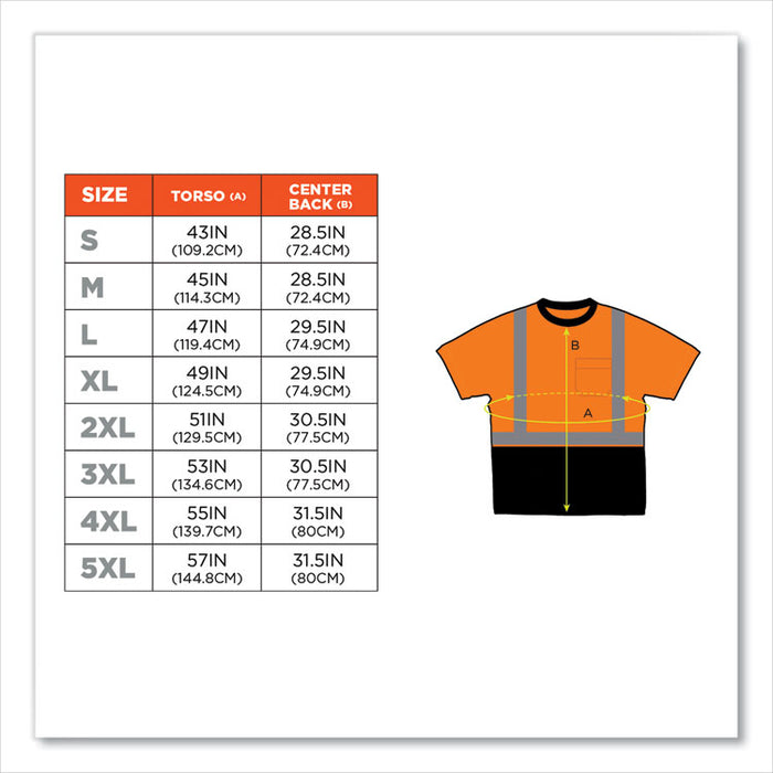 GloWear 8289BK Class 2 Hi-Vis T-Shirt with Black Bottom, Large, Orange