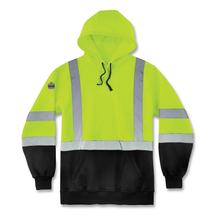GloWear 8373 Hi-Vis Class 3 Hooded Sweatshirt with Black Bottom, X-Large, Lime