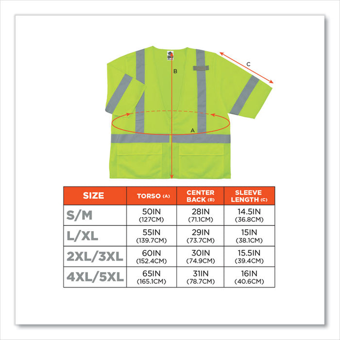 GloWear 8320Z Class 3 Standard Zipper Vest, Polyester, 2X-Large/3X-Large, Lime