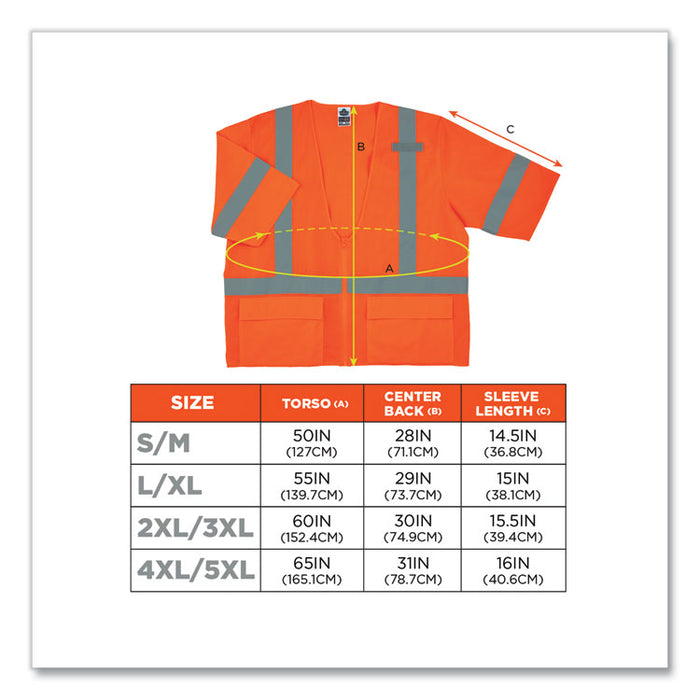 GloWear 8320Z Class 3 Standard Zipper Vest, Polyester, Large/X-Large, Orange