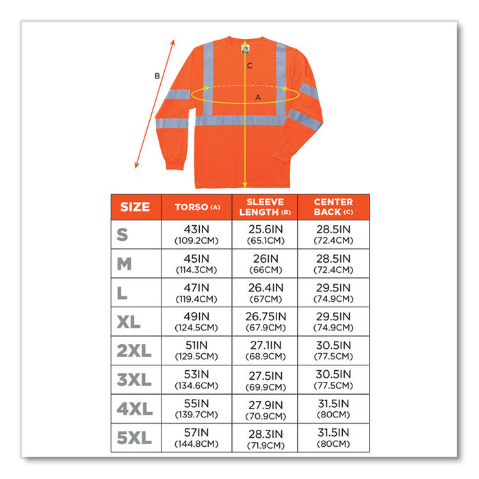 GloWear 8391 Class 3 Hi-Vis Long Sleeve Shirt, 2X-Large, Orange