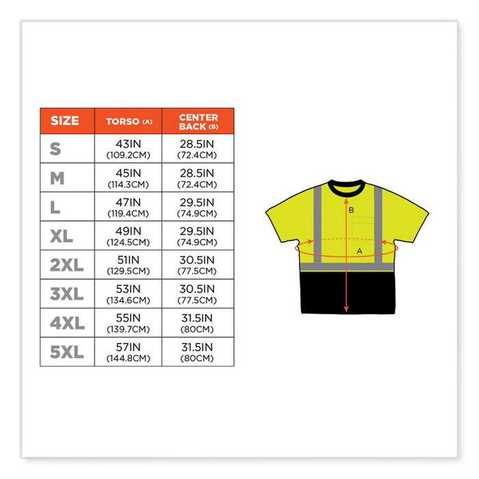 GloWear 8289BK Class 2 Hi-Vis T-Shirt with Black Bottom, Medium, Lime