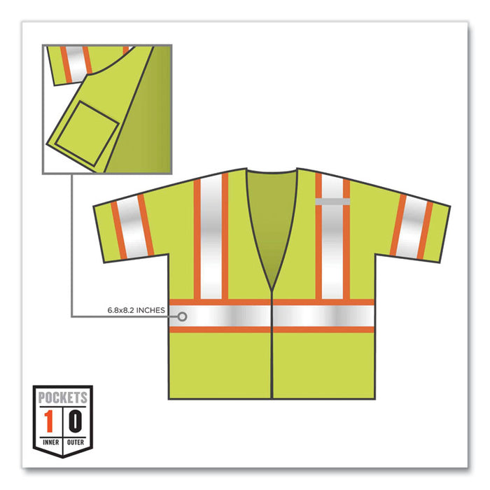 GloWear 8330Z Class 3 Two-Tone Zipper Vest, Polyester, Large/X-Large, Lime