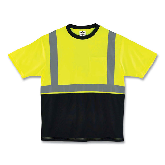 GloWear 8289BK Class 2 Hi-Vis T-Shirt with Black Bottom, X-Large, Lime