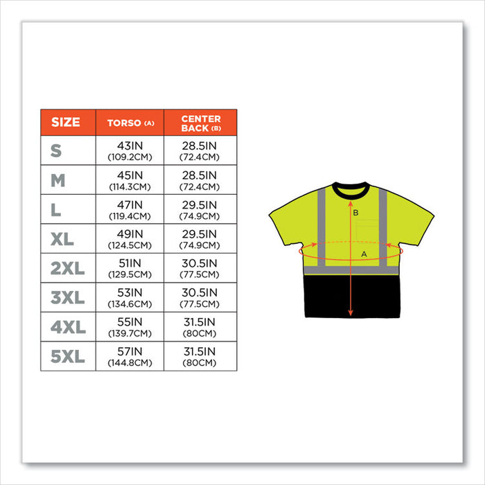 GloWear 8289BK Class 2 Hi-Vis T-Shirt with Black Bottom, Small, Lime
