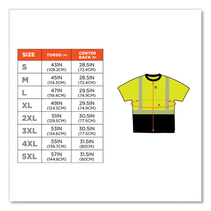 GloWear 8280BK Class 2 Performance T-Shirt with Black Bottom, Small, Lime