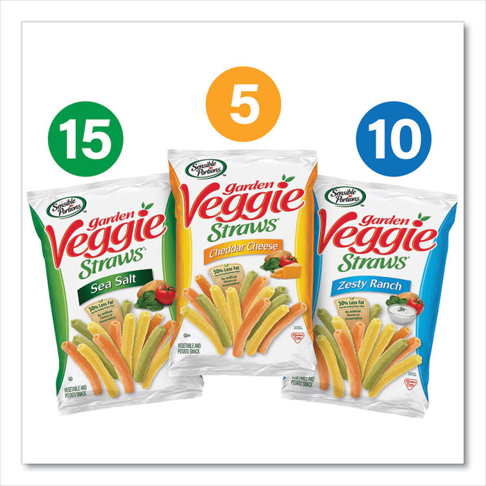 Veggie Straws, Cheddar Cheese/Sea Salt/Zesty Ranch, 1 oz Bag, 30 Bags/Carton