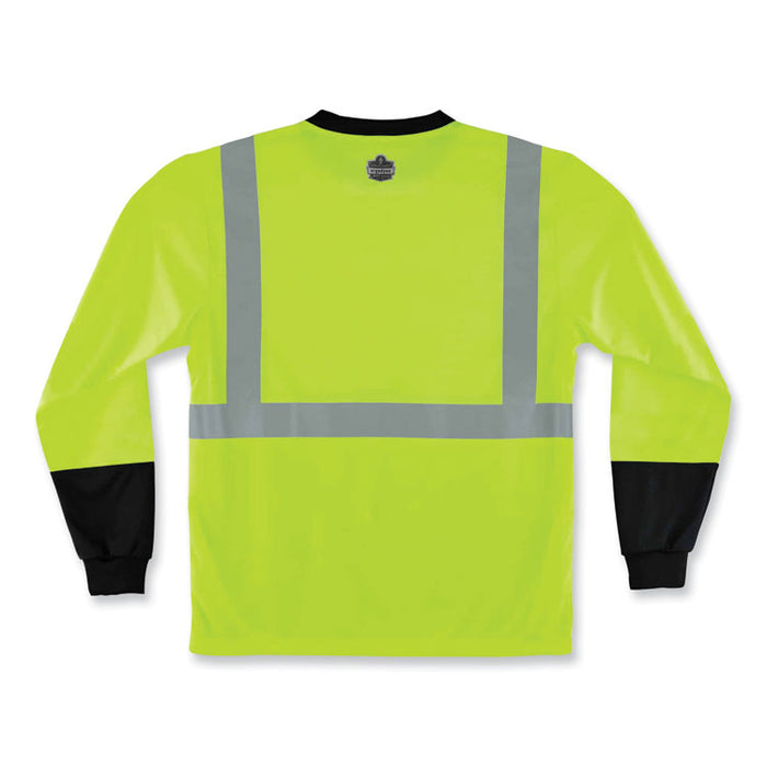 GloWear 8291BK Type R Class 2 Black Front Long Sleeve T-Shirt, Small, Lime