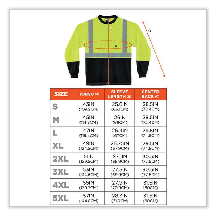 GloWear 8281BK Class 2 Long Sleeve Shirt with Black Bottom, 4X-Large, Lime